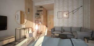 Pokój hotelowy w stylu skandynawskim